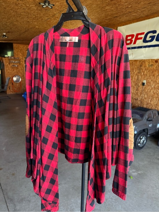 Sweaters - Red & Black Buffalo Plaid Open Front Cardigan